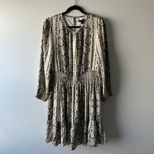 J. Crew green and tan snake printed long sleeve dress